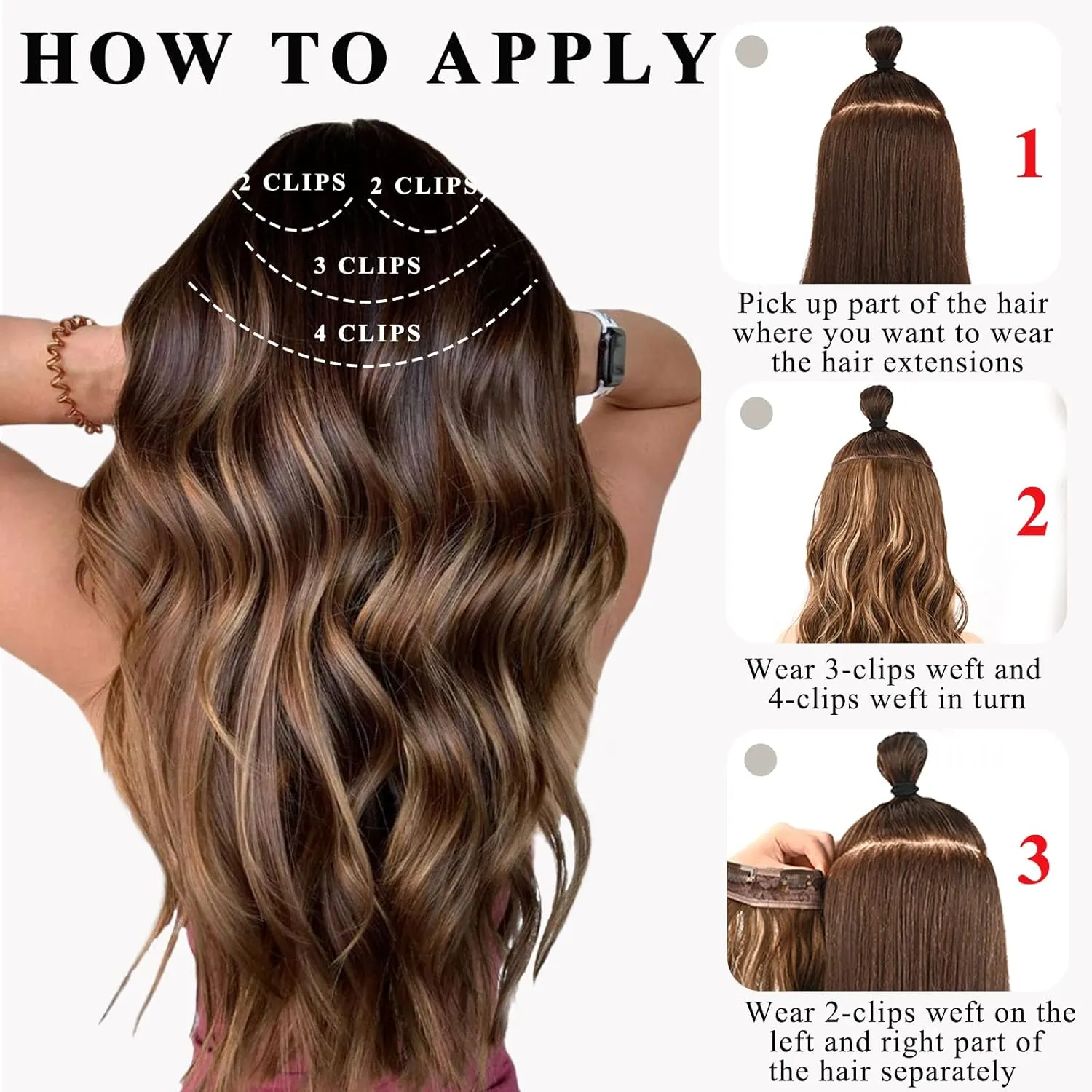 NAYOO Black Clip In Hair Extensions 4Pcs Wavy Curly Hair Extensions Synthetic Fiber Double Weft Soft Hairpieces For Women（20 inch, Black）