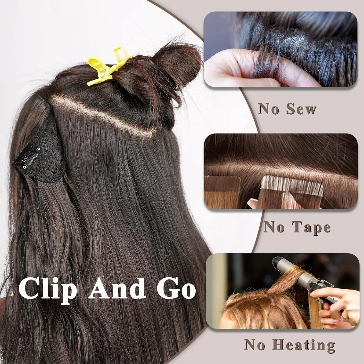 NAYOO 4PCS Clip in Hair Extensions Dark Brown Long Wavy Curly Synthetic Thick Hairpieces for Women with Fiber Double Weft Hair Full Head（20 inch, Dark Brown）