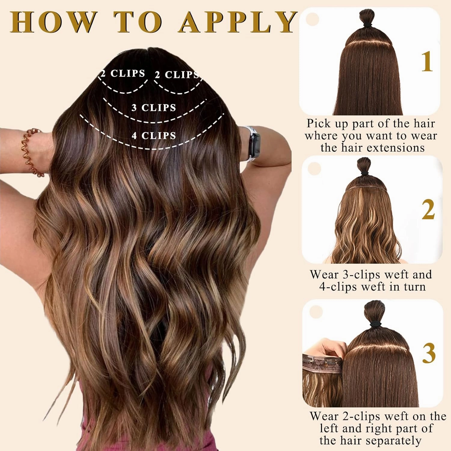 NAYOO Honey Blonde Clip In Hair Extensions 4PCS Wavy Curly Hair Extensions Synthetic Fiber Double Weft Soft Hairpieces For Women（20 inch, Honey Blonde）