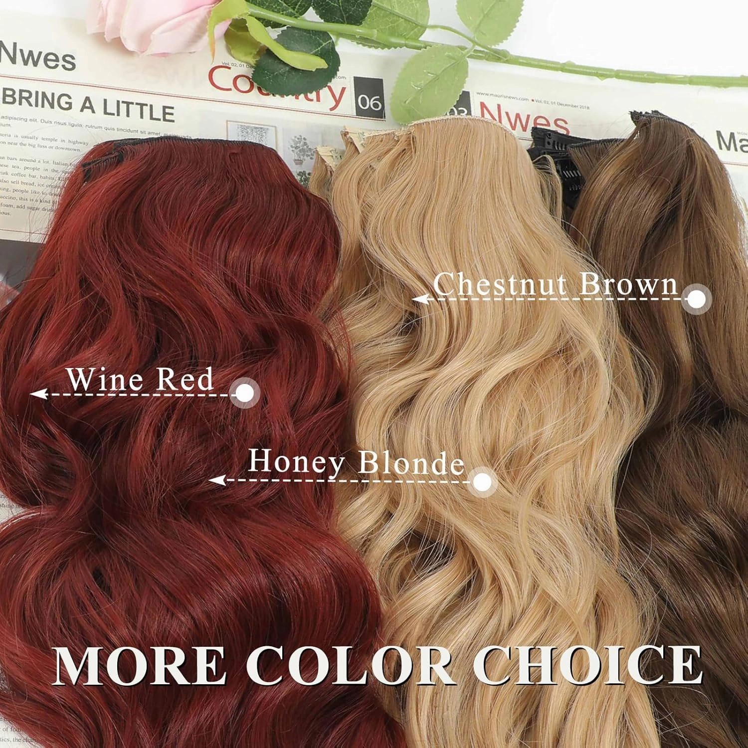 NAYOO Honey Blonde Clip In Hair Extensions 4PCS Wavy Curly Hair Extensions Synthetic Fiber Double Weft Soft Hairpieces For Women（20 inch, Honey Blonde）
