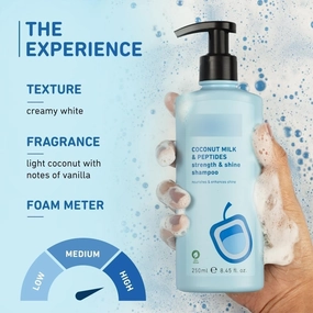 NEN Coconut Milk & Peptides strength & shine shampoo | Contains coconut milk, pea peptide | enhances hair's shine and strengthens hair | Paraben-Free| 100% vegan