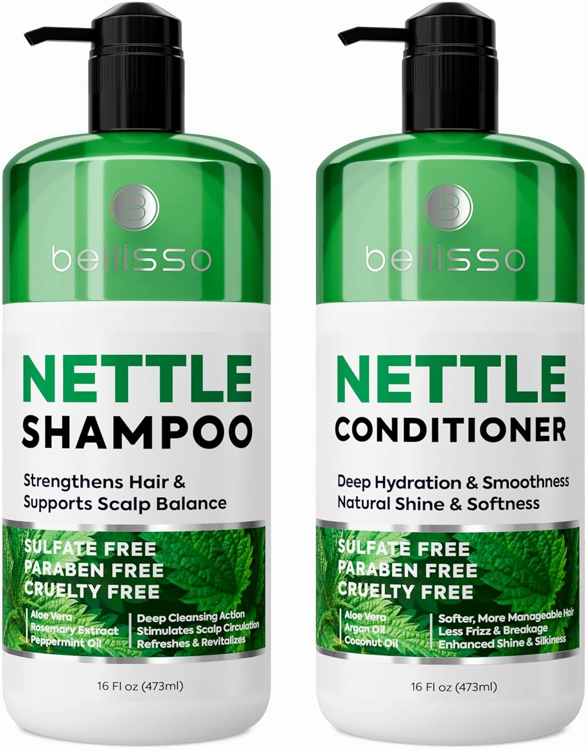 Nettle Shampoo and Conditioner Set - Sulfate Free to Boost Volume - Thickening, Strengthening, Volumizing Formula for Fine and Thinning Hair Women and Men - 16.9 Fl Oz (Pack of 2)