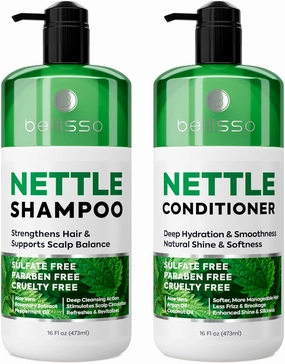Nettle Shampoo and Conditioner Set - Sulfate Free to Boost Volume - Thickening, Strengthening, Volumizing Formula for Fine and Thinning Hair Women and Men - 16.9 Fl Oz (Pack of 2)
