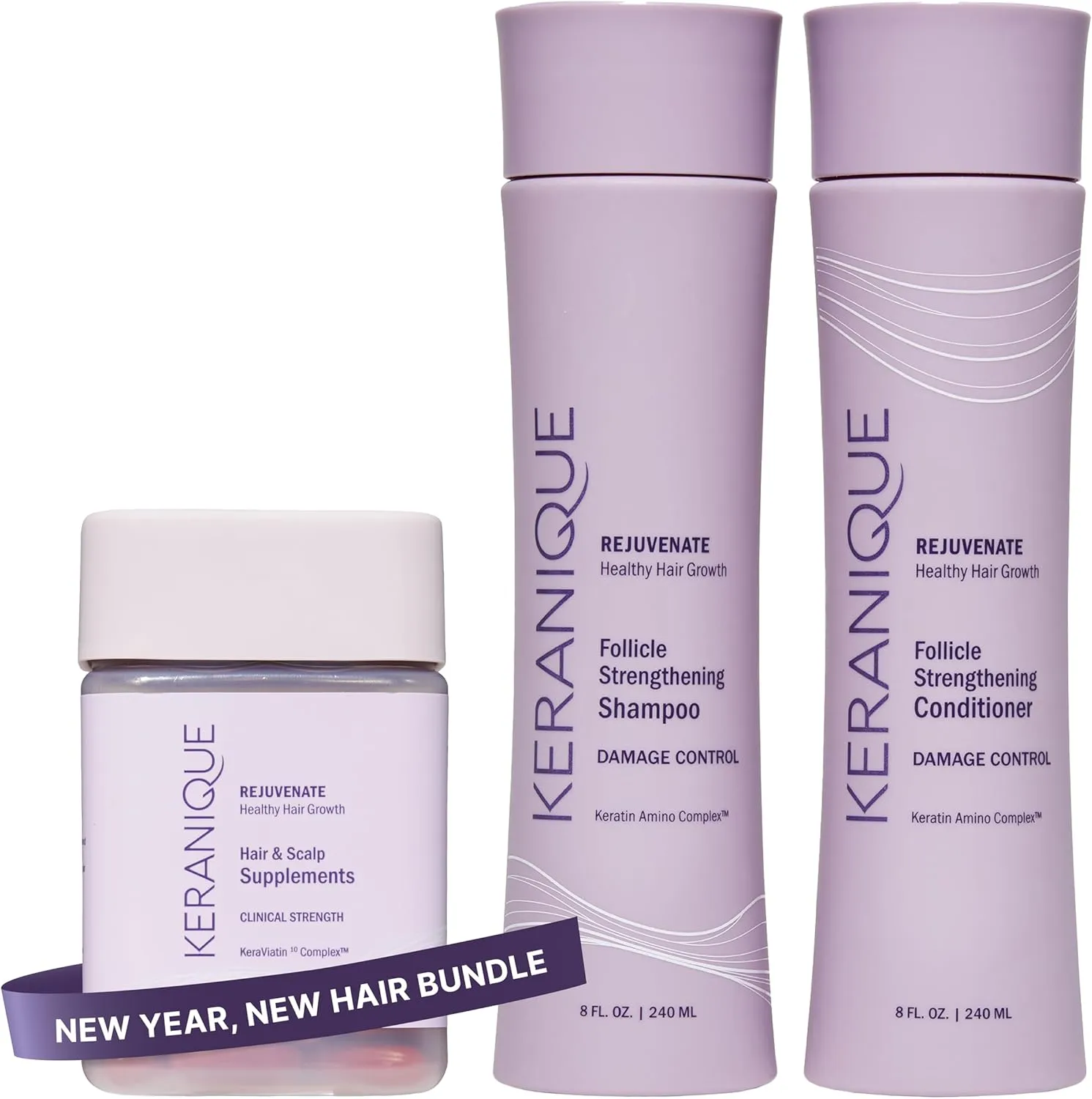 New Year, New Hair Bundle: Keranique Supplements & Repair Shampoo and Conditioner Set