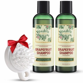 New Abera Grapefruit Hair Growth Shampoo for Damaged, Weak, Thinning Hair with Citrus Paradisi Peel Extract, Flavonoids and Vitamin C, Repairs and Strengthens Hair, 2 Bottles   Gift Scalp Brush