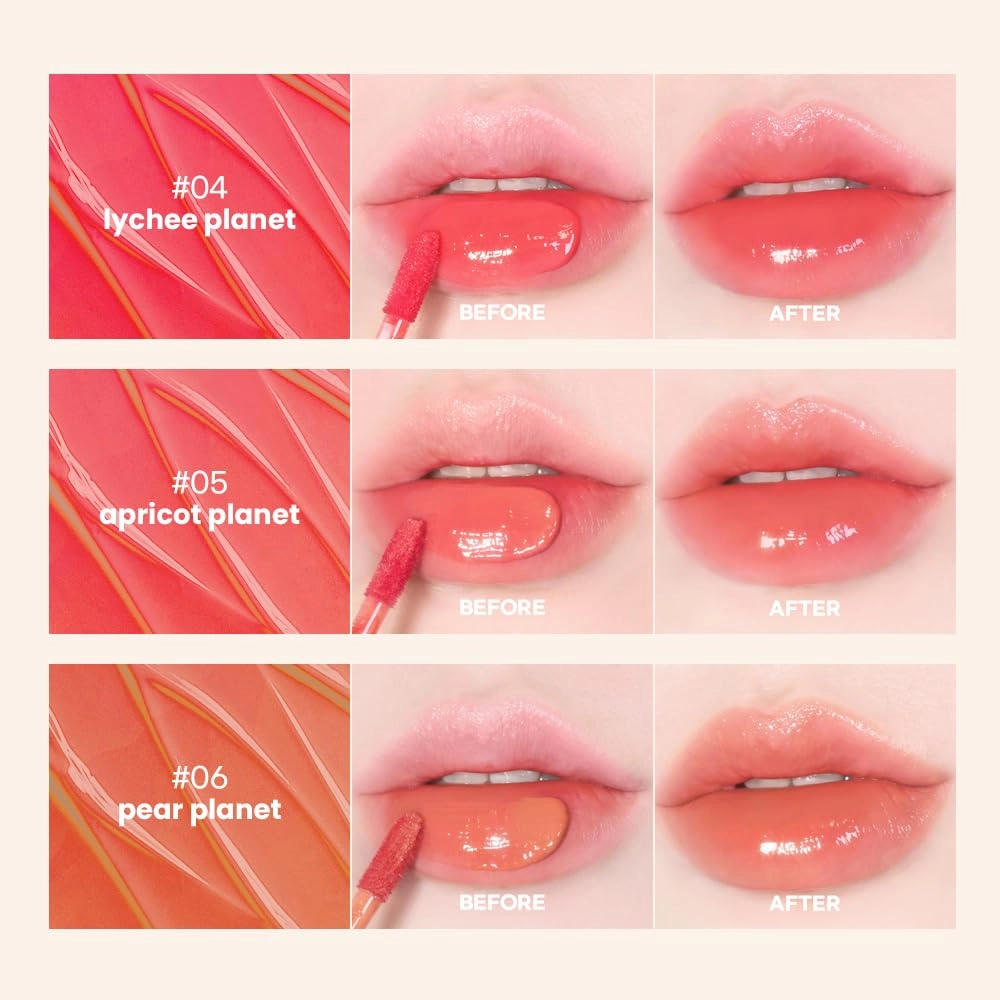 New Planet Tint | Clear Glow Tint Non-Sticky Lightweight Hydrating Long-Lasting Shine High Pigmented Volumizing Moisturizing Natural Lip Stain (#02 Peach Planet, 4.1g)