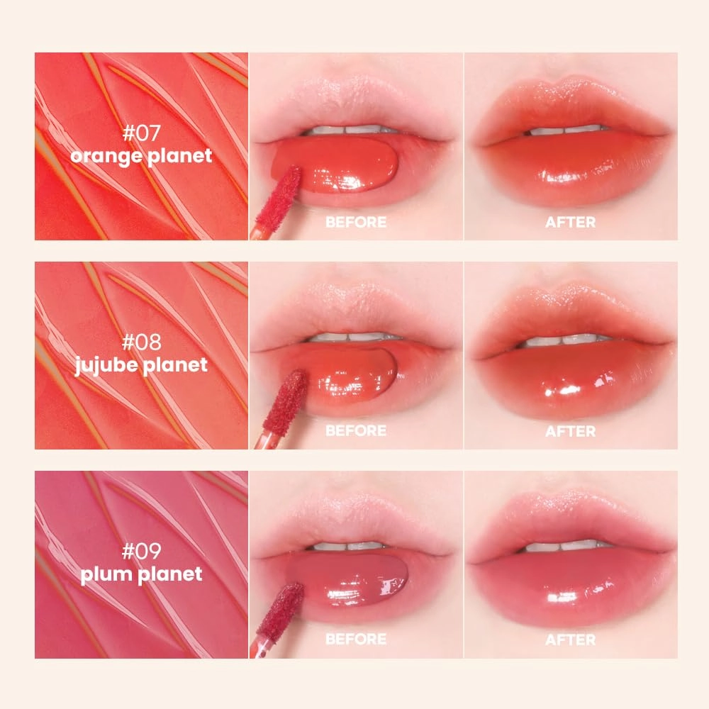 New Planet Tint | Clear Glow Tint Non-Sticky Lightweight Hydrating Long-Lasting Shine High Pigmented Volumizing Moisturizing Natural Lip Stain (#02 Peach Planet, 4.1g)