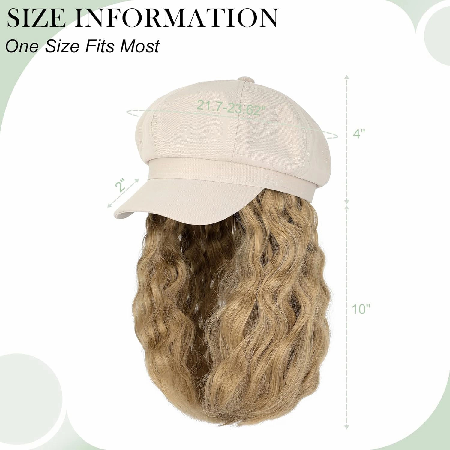 Newsboy Cap with Hair Extensions Short Curly Wavy Bob Hairstyle Wig Hat Beret 8 Panel Attached 14" Synthetic Hairpiece for Women Ash Blonde