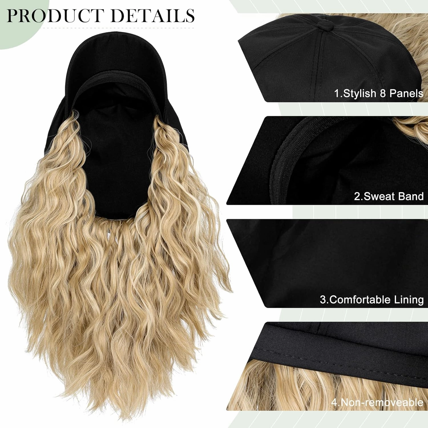 Newsboy Cap with Hair Extensions Short Curly Wavy Bob Hairstyle Wig Hat Beret 8 Panel Attached 14" Synthetic Hairpiece for Women Ash Blonde Mix Bleach Blonde
