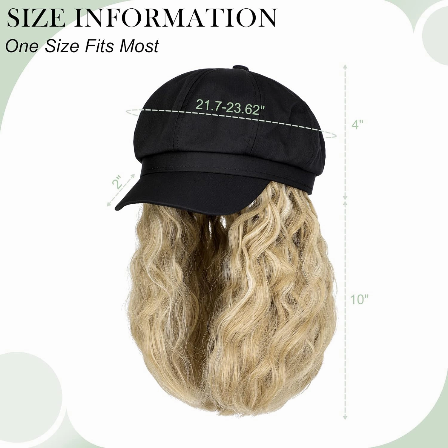 Newsboy Cap with Hair Extensions Short Curly Wavy Bob Hairstyle Wig Hat Beret 8 Panel Attached 14" Synthetic Hairpiece for Women Ash Blonde Mix Bleach Blonde