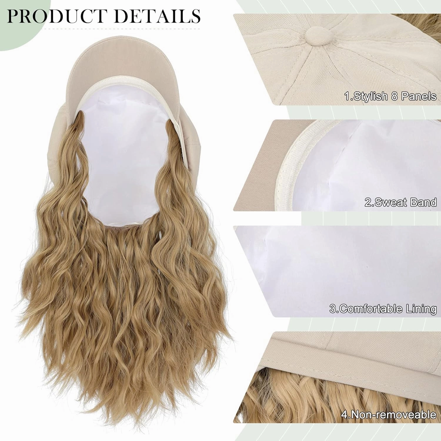 Newsboy Cap with Hair Extensions Short Curly Wavy Bob Hairstyle Wig Hat Beret 8 Panel Attached 14" Synthetic Hairpiece for Women Ash Blonde