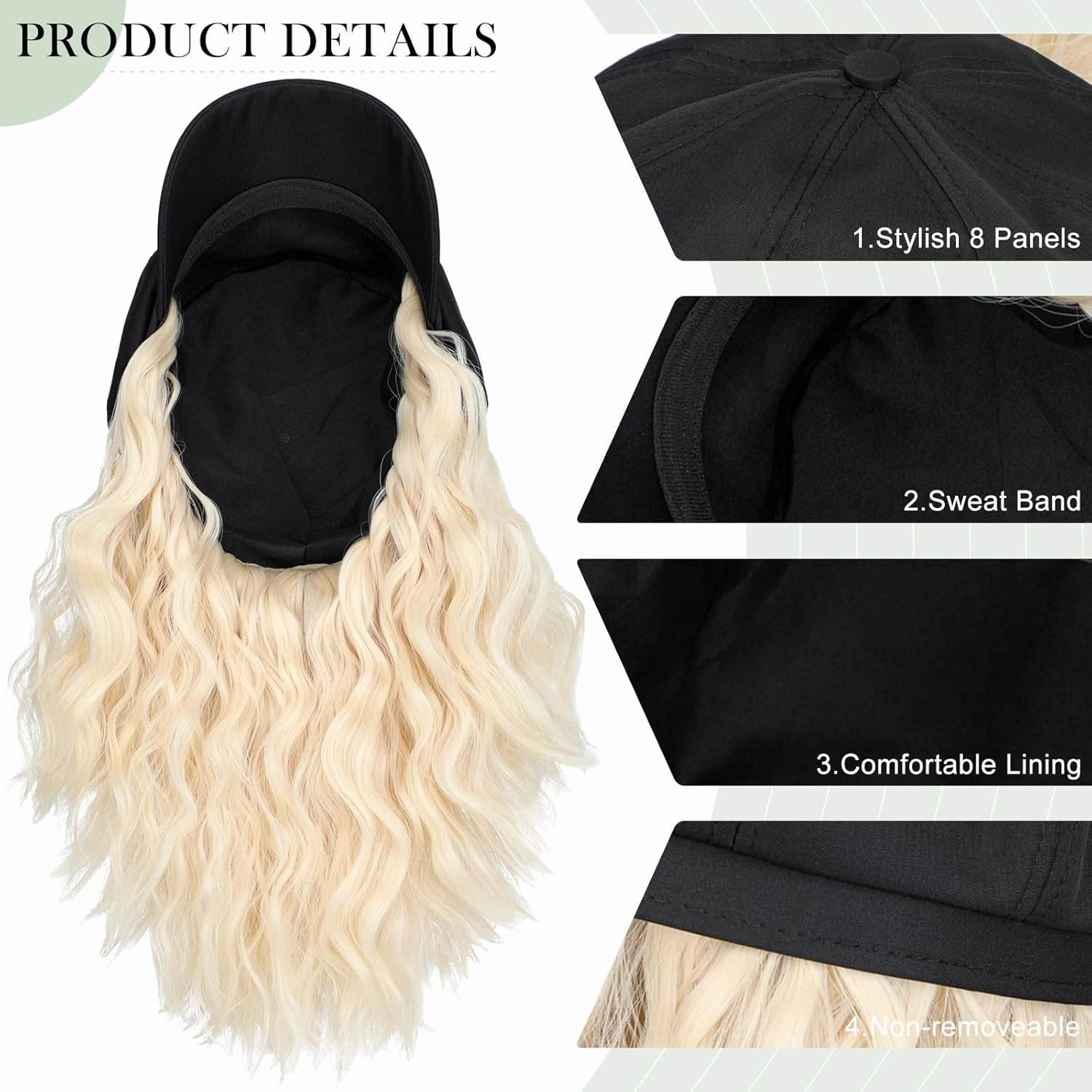 Newsboy Cap with Hair Extensions Short Curly Wavy Bob Hairstyle Wig Hat Beret 8 Panel Attached 14" Synthetic Hairpiece for Women Bleach Blonde