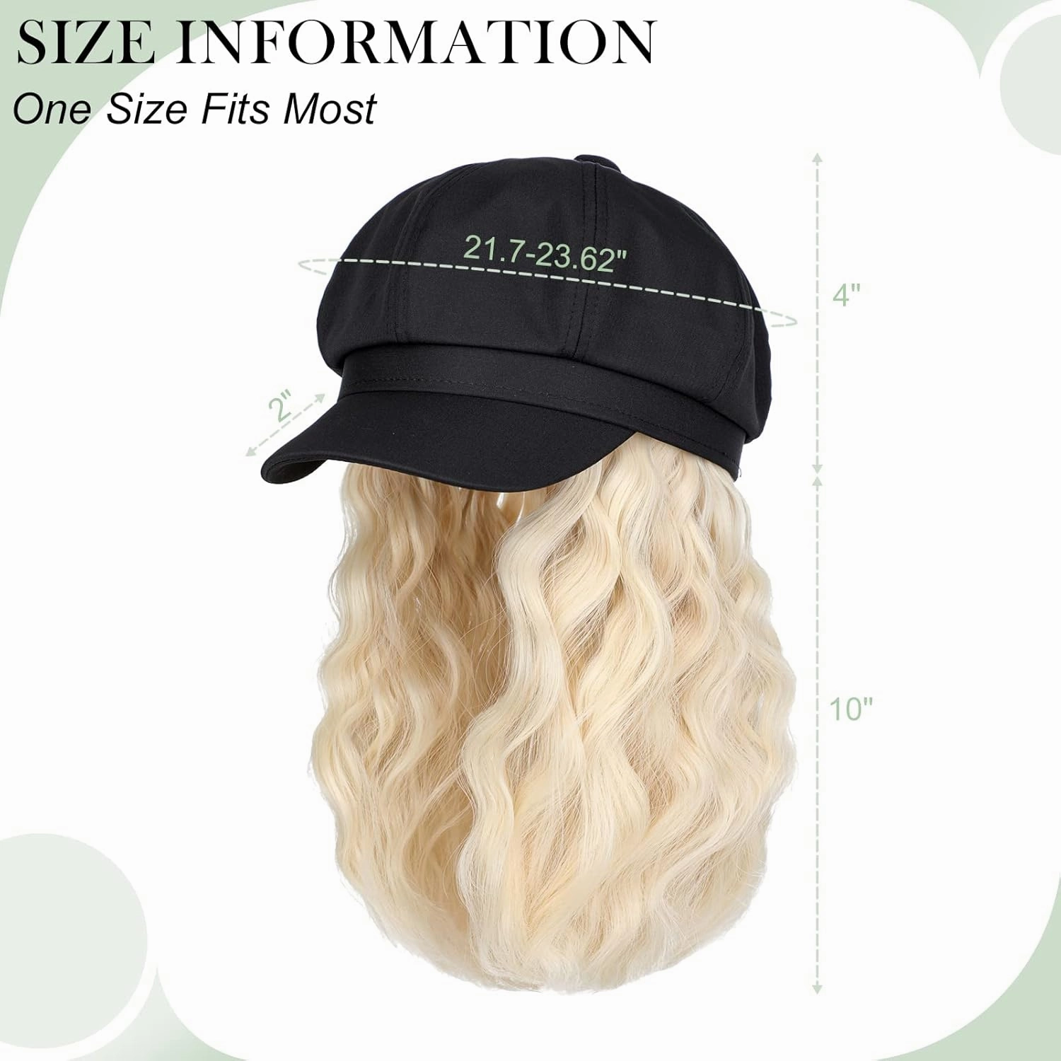 Newsboy Cap with Hair Extensions Short Curly Wavy Bob Hairstyle Wig Hat Beret 8 Panel Attached 14" Synthetic Hairpiece for Women Bleach Blonde