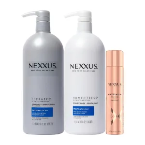 Nexxus Shampoo & Conditioner Therappe Humectress 2 ct for Dry Hair 33.8 oz & Maximum Hold Finishing Hair Spray 10 oz