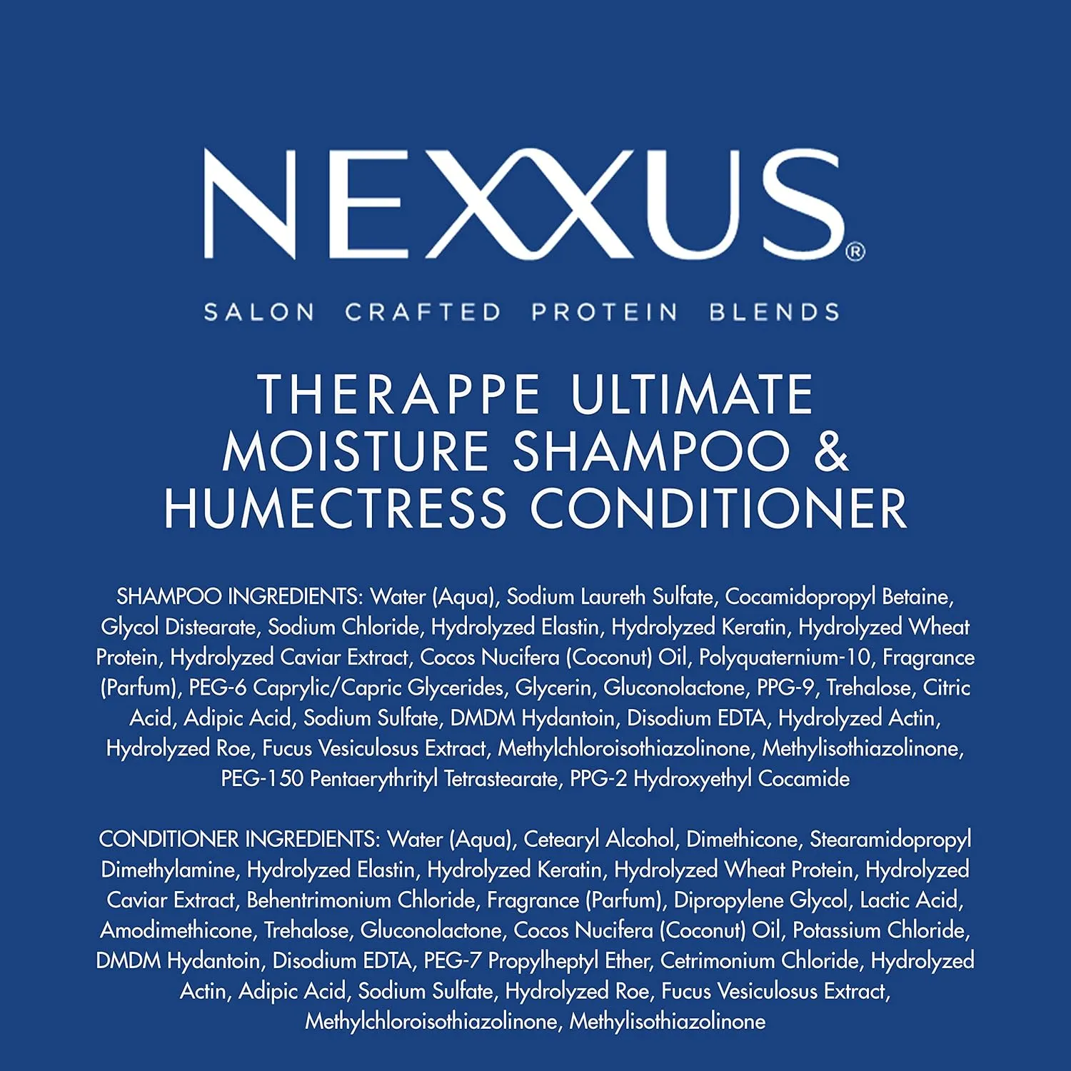 Nexxus Shampoo and Conditioner Therappe Humectress 2 Count for Dry Hair Silicone-Free, Moisturizing Caviar Complex and Elastin Protein 33.8 oz