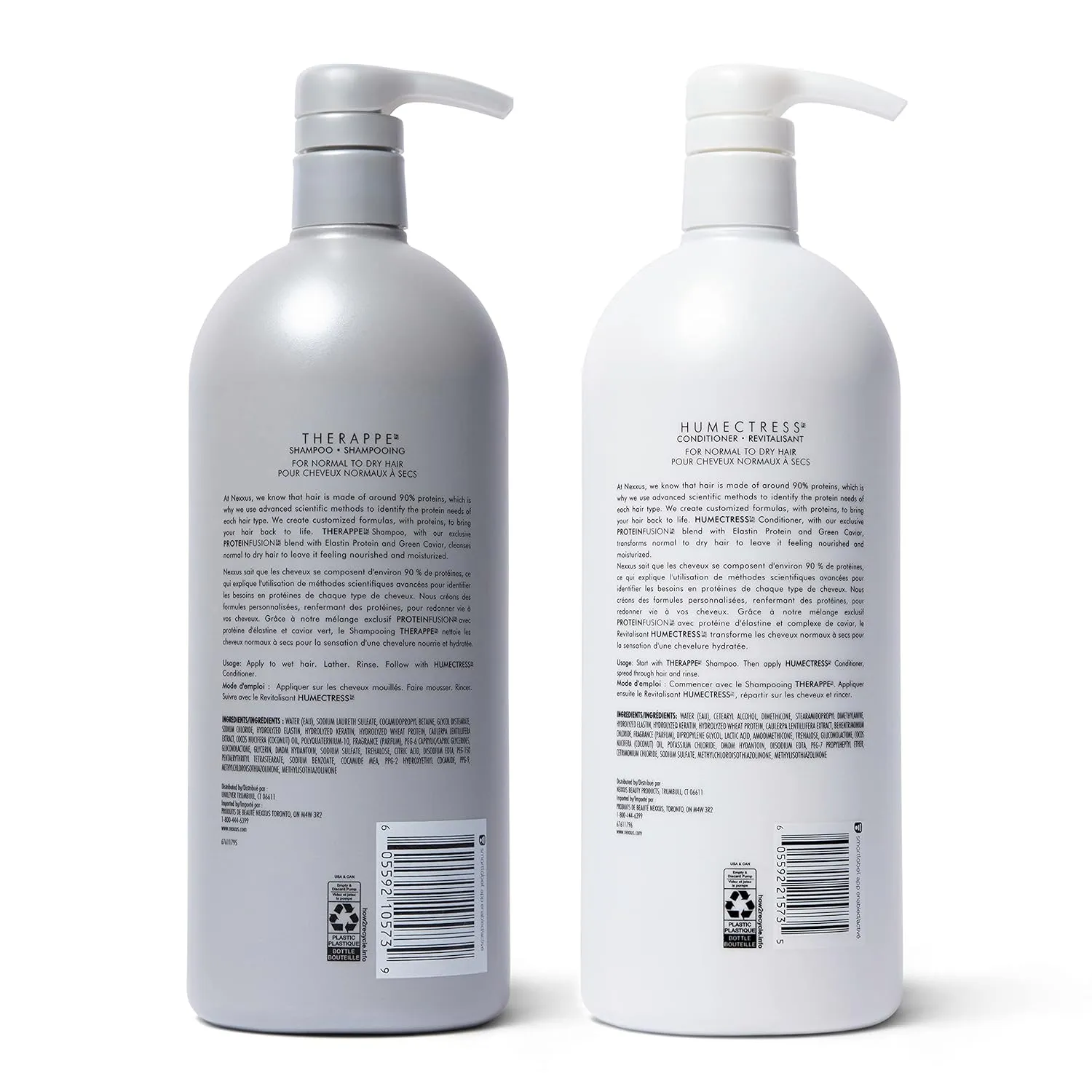 Nexxus Shampoo and Conditioner Therappe Humectress 2 Count for Dry Hair Silicone-Free, Moisturizing Caviar Complex and Elastin Protein 33.8 oz