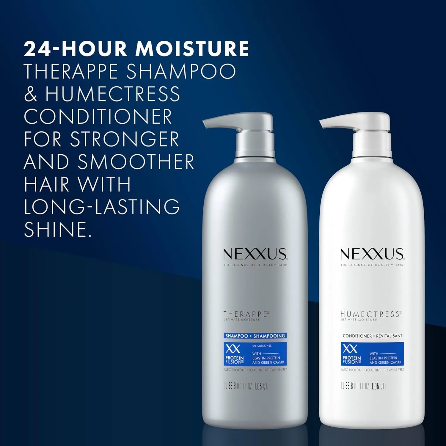 Nexxus Shampoo and Conditioner Therappe Humectress 2 Count for Dry Hair Silicone-Free, Moisturizing Caviar Complex and Elastin Protein 33.8 oz