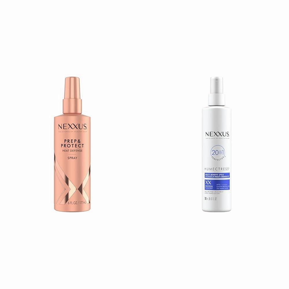 Nexxus Thermal Shield Spray Prep & Protect for 450 degree heat protection & Humectress Leave-In Conditioner Spray 20-in-1 Perfector for Dry Hair With Biotin