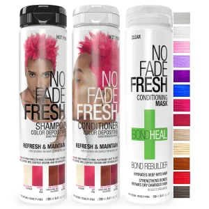 No Fade Fresh Hot Pink Depositing Shampoo   Conditioner   BondHeal Bond Rebuilder Bundle - Enhance Bright Temporary Color, Prevent Fading, and Restore Hair Health