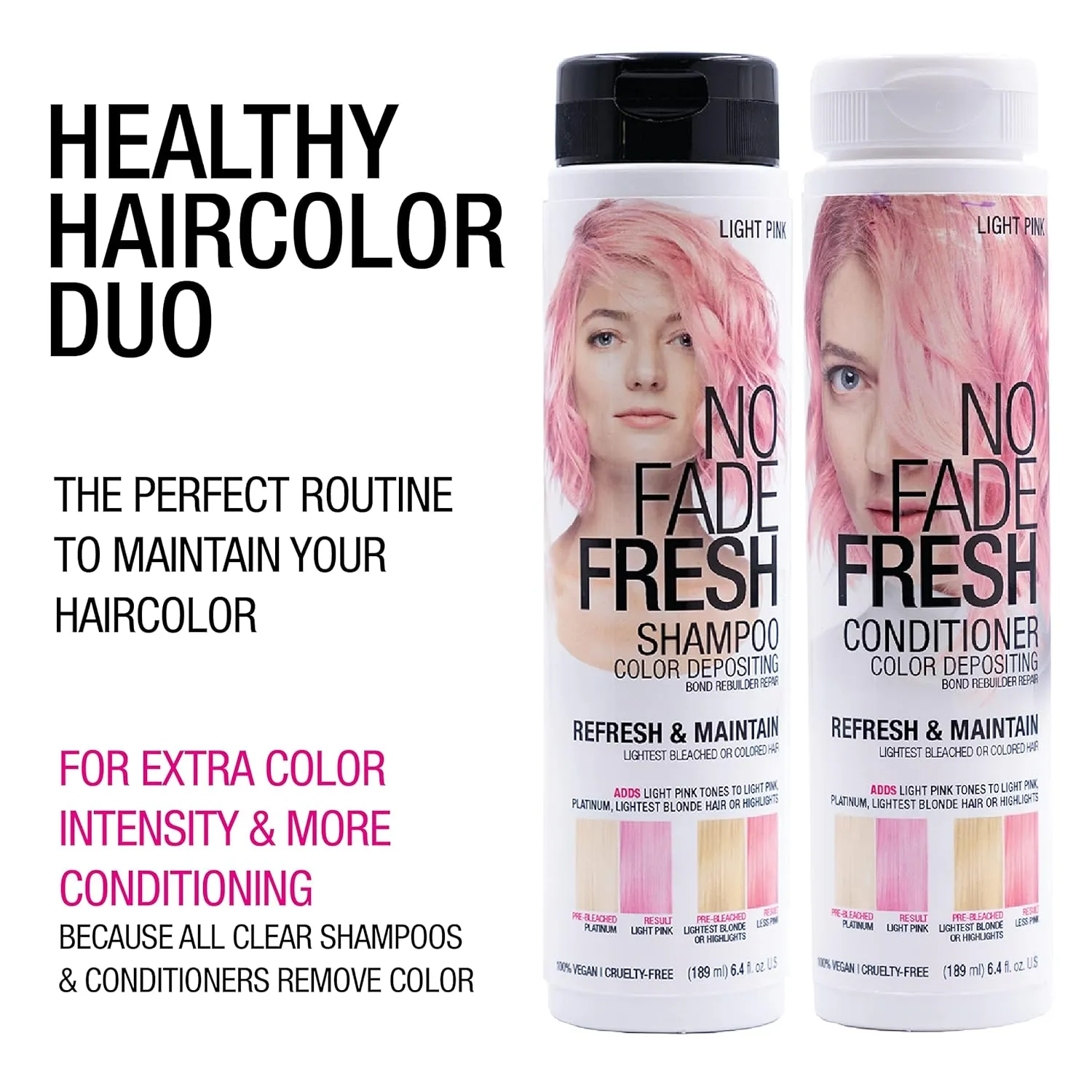No Fade Fresh Light Pink Hair Shampoo   Conditioner Duo - Enhance Color, Prevent Fading & Refresh Pastel Purple Tint, Temporary Hair Dye
