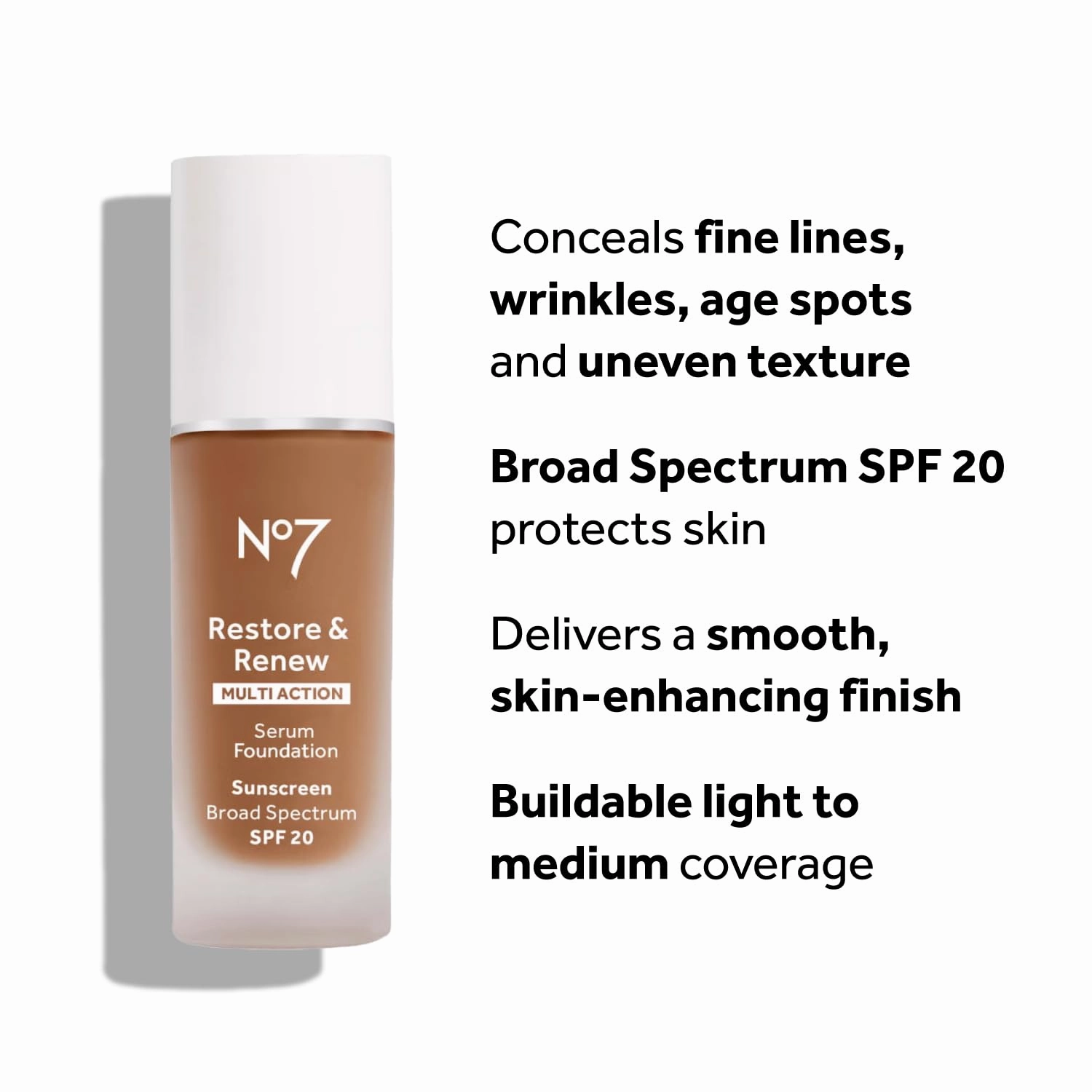 No7 Lift & Luminate Triple Action Serum Foundation - Liquid Makeup with SPF 15 for a Dewy, Glowy Base - Radiant Formula for Mature Skin - Umber (1 Fl Oz)