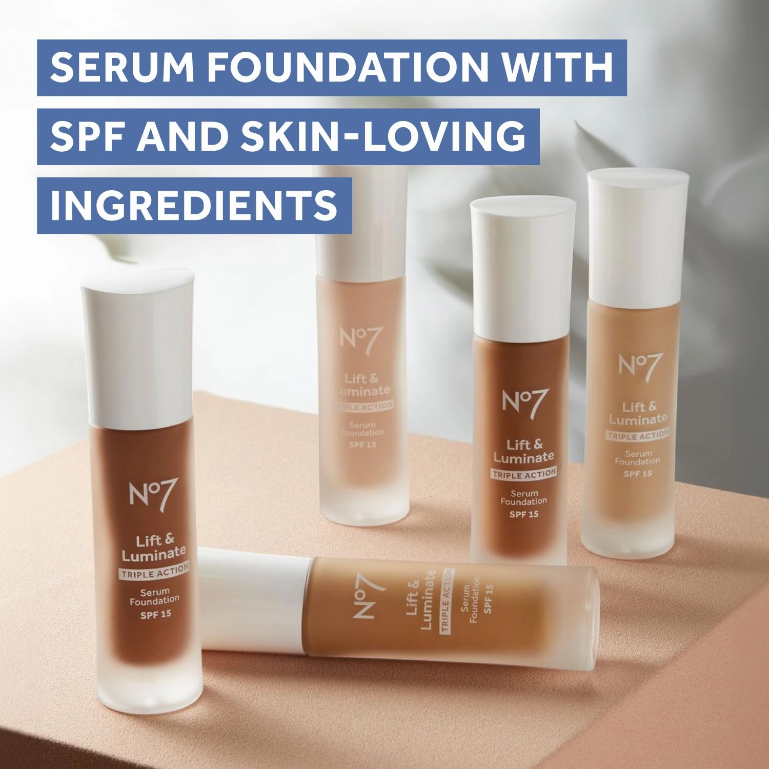 No7 Lift & Luminate Triple Action Serum Foundation - Tawny - Liquid Foundation Makeup with SPF 15 for Dewy, Glowy Base - Radiant Serum Foundation for Mature Skin (30ml)