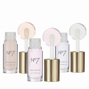 No7 Pro Artist Lip Oil Trio - Hydrating Lip Oils with High-Shine Finish - Playful Peach, Sweet Strawberry, and Clear (0.20 fl oz each)