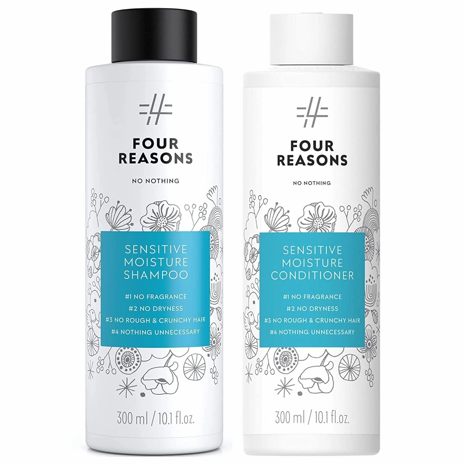 No nothing Sensitive Moisture Shampoo and Conditioner Bundle - Hypoallergenic, Unscented Moisturizing Shampoo for Sensitive Scalp and Skin - Paraben Free, Vegan, Hydrating Ec