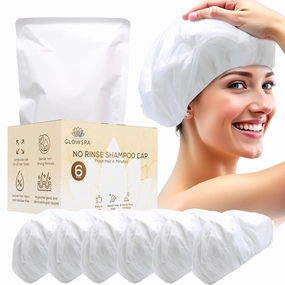 No Rinse Shampoo Caps (Pack of 6) – Rinse-Free Shower Cap for Elderly, Bedridden Patients, Travel, Hospital, or Camping – Waterless Hair Wash Solution