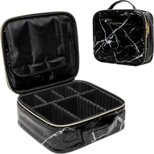 (Not Made In China) Makeup Train Case, Cosmetic Organizer Bag, Travel Make Up Storage With Adjustable Dividers For Cosmetics, Jewelry, Fragrance, Nail Polish and Brushes (1, Marble, Small)