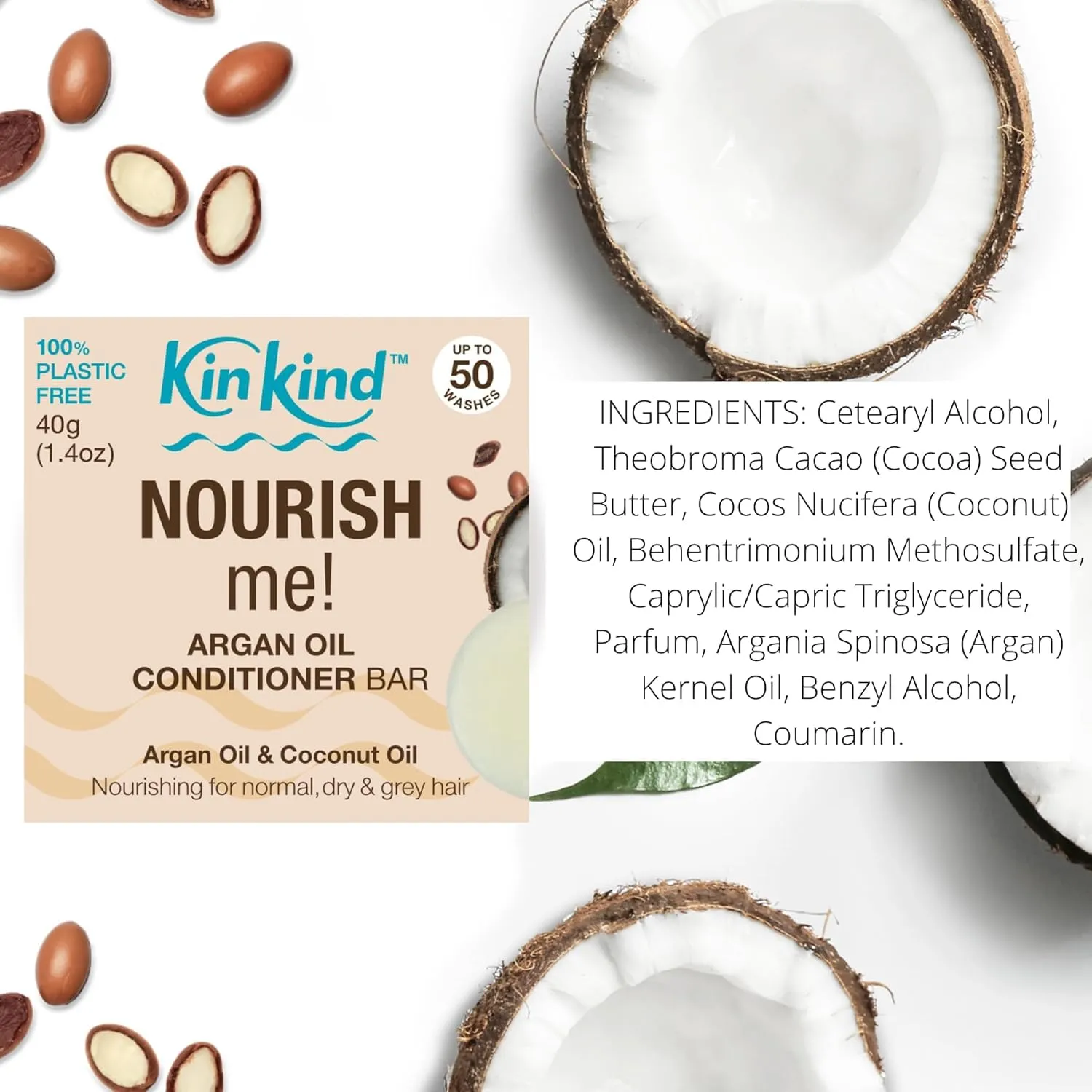 NOURISH me! Shampoo and Conditioner Bar Set | Argan Oil and Coconut Oil Shampoo and Conditioner Bars for Hydration & Softness | For normal, dry and grey hair. 50 washes. UK made