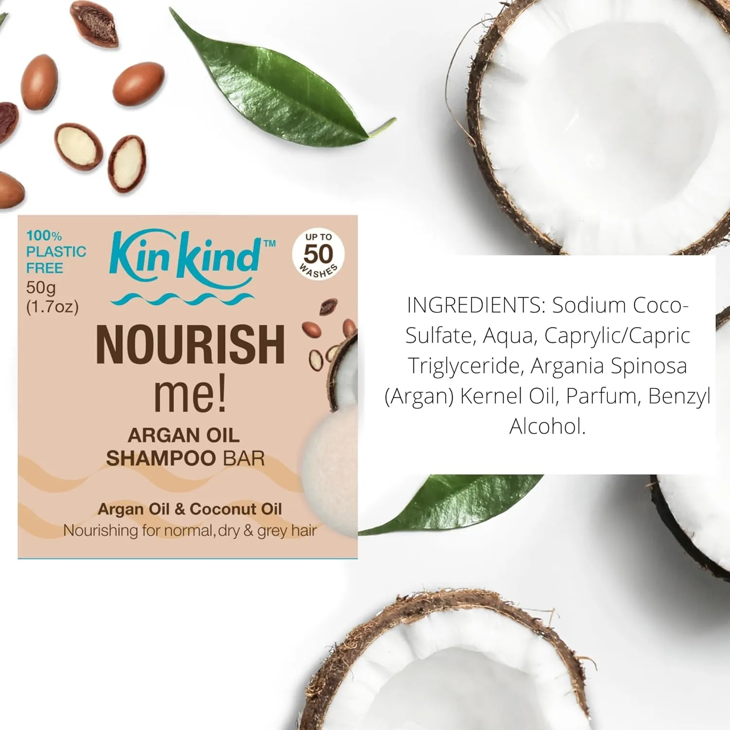 NOURISH me! Shampoo and Conditioner Bar Set | Argan Oil and Coconut Oil Shampoo and Conditioner Bars for Hydration & Softness | For normal, dry and grey hair. 50 washes. UK made