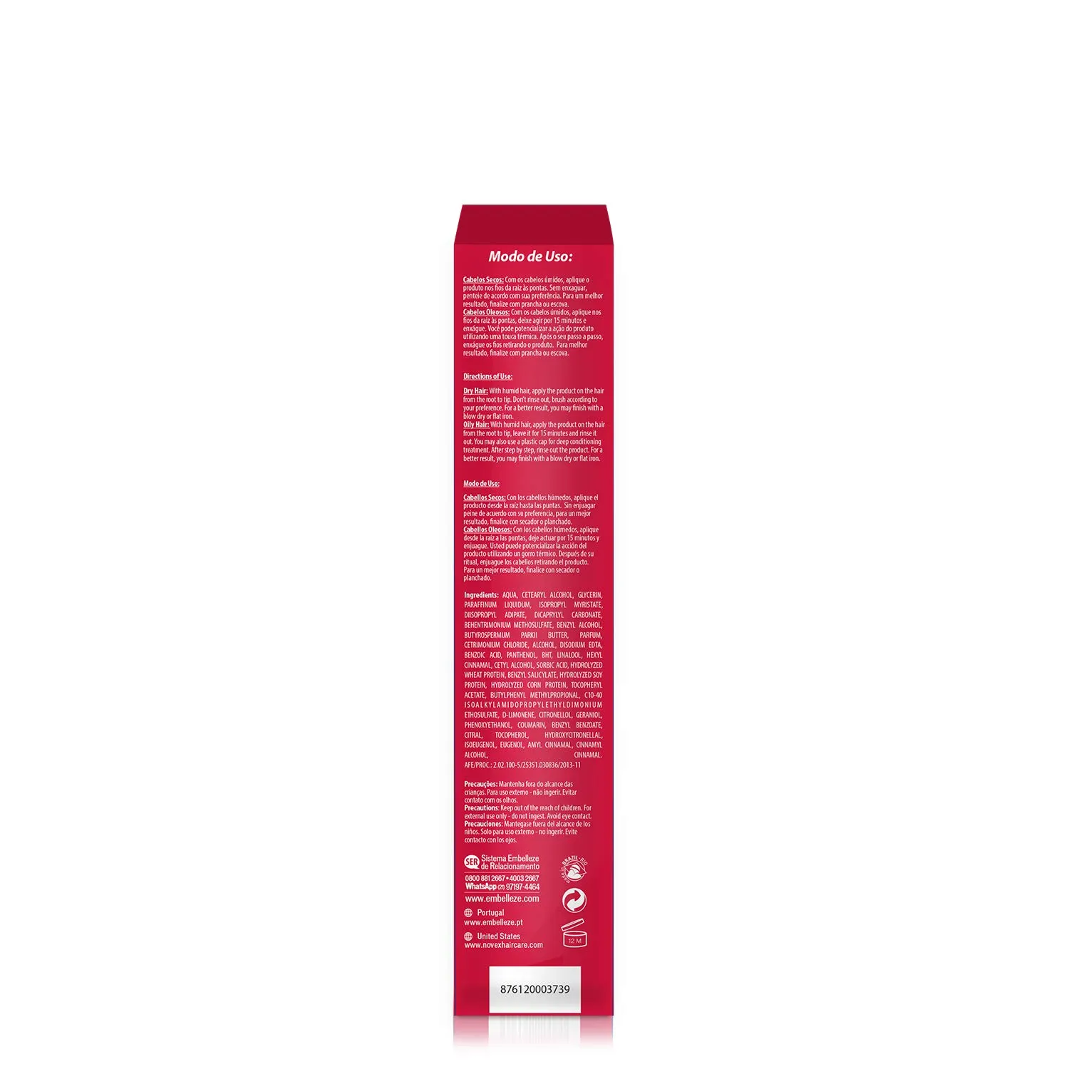 NOVEX Leave-In Conditioner - Brazilian Keratin Recharge Tube - 3 fl oz (Pack of 4) - Reconstructive Keratin, Frizz Control & Damage Repair, Ultra Concentrated Formula for Smooth and Straight Hair