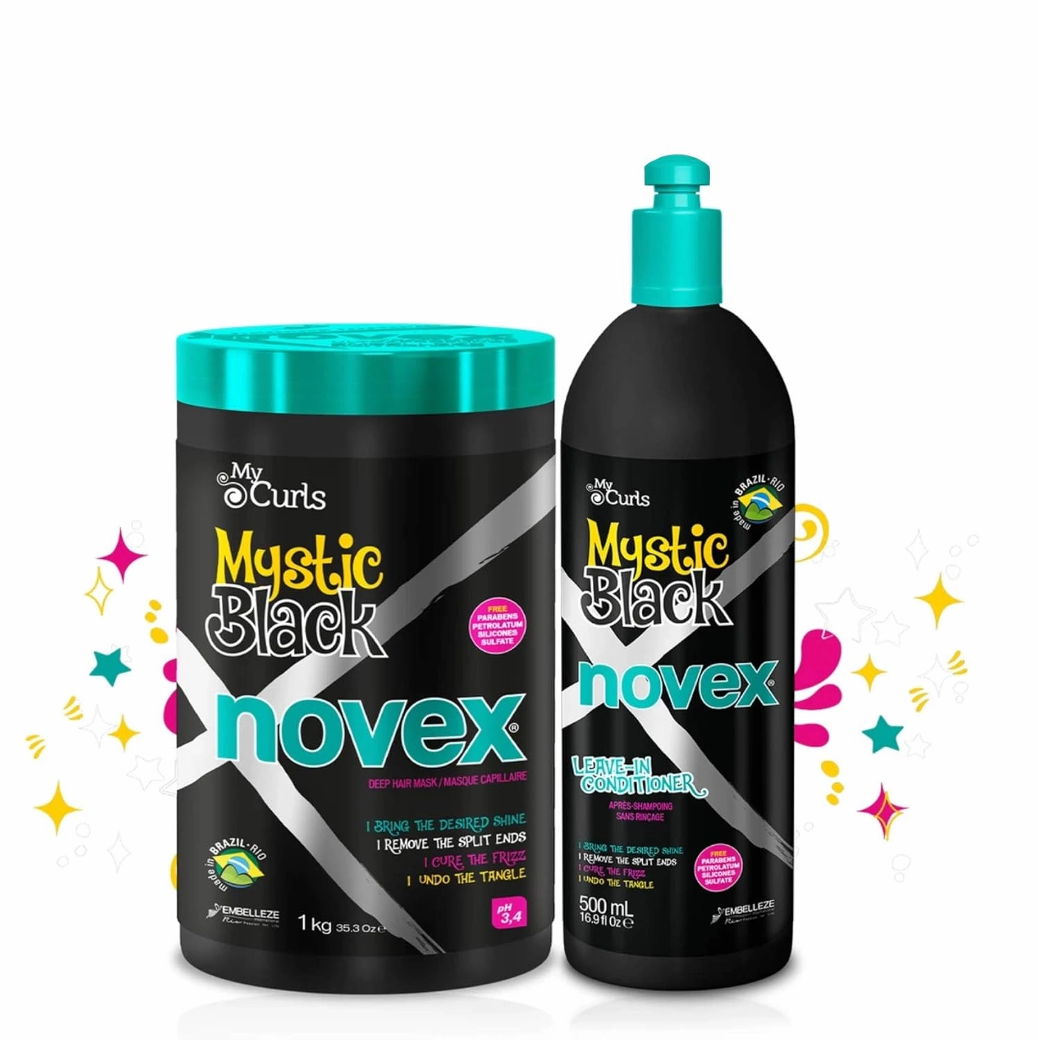 Novex Santo Black Poderoso (Mystic Black My Curl Leave-in 16.9oz   Mask 35.3oz) Duo Set
