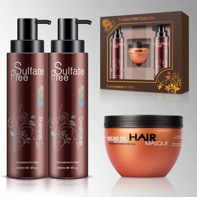 Nuspa Moroccan Argan Oil Hair Care Set - Sulfate Free for Damaged, Dry, Frizzy, Color Safe, Keratin Treated Hair with Long Lasting Shine