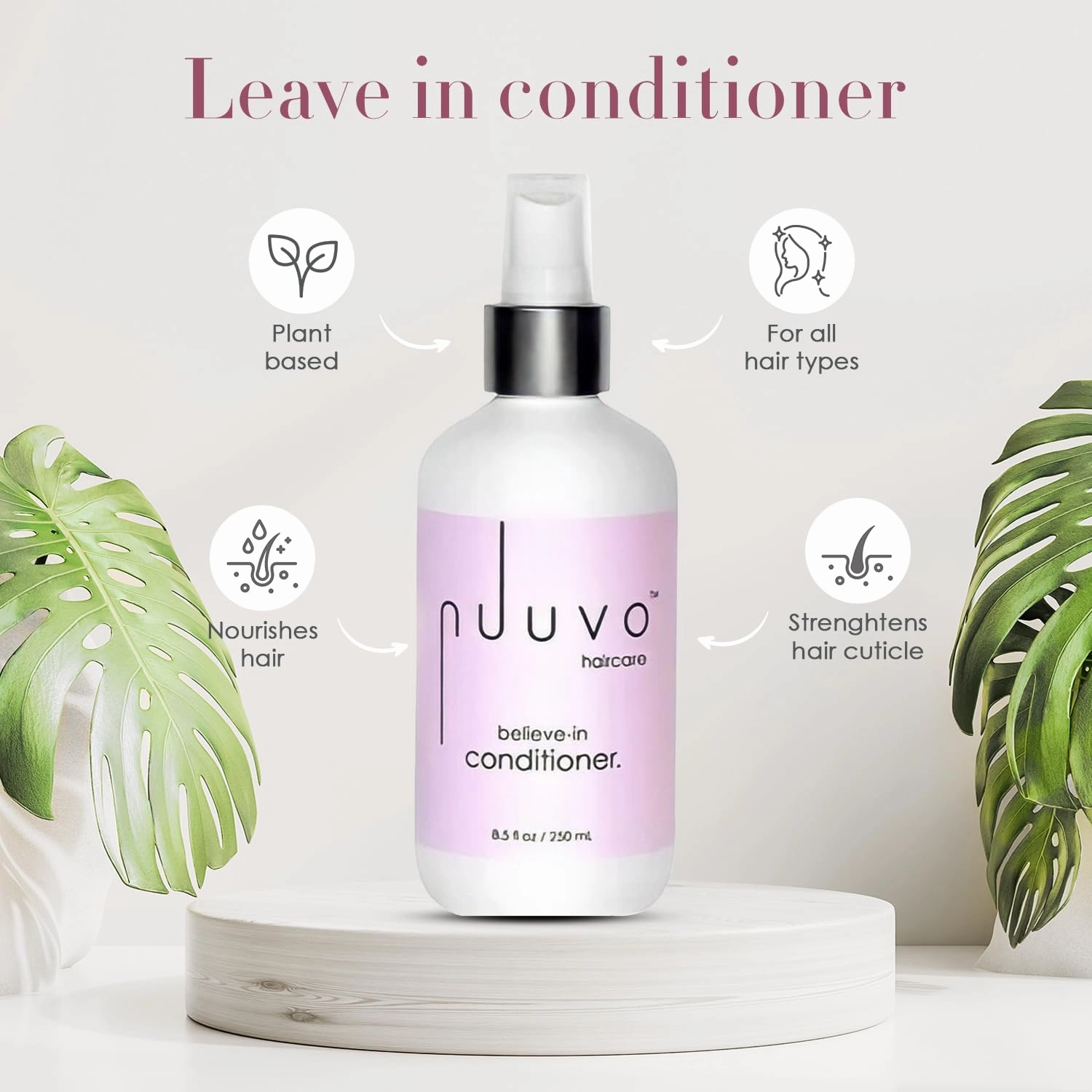 Nuuvo Haircare Leave in Conditioner & Detangler Spray - 8.5 oz, Made with Aloe Vera & Vitamin B5 to Restore Hair, Anti Frizz Hair Heat Protectant Spray, Adds Moisture & Shine, for all Hair Types