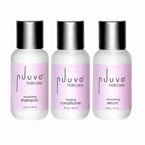 Nuuvo Haircare Travel Trio Set, Sulfate Free Shampoo & Conditioner   Hair Serum - 6oz, Plant Derived Formula to Repair Damaged Hair, Safe for Color Treated Hair & Extensions, All Hair Types & Textures