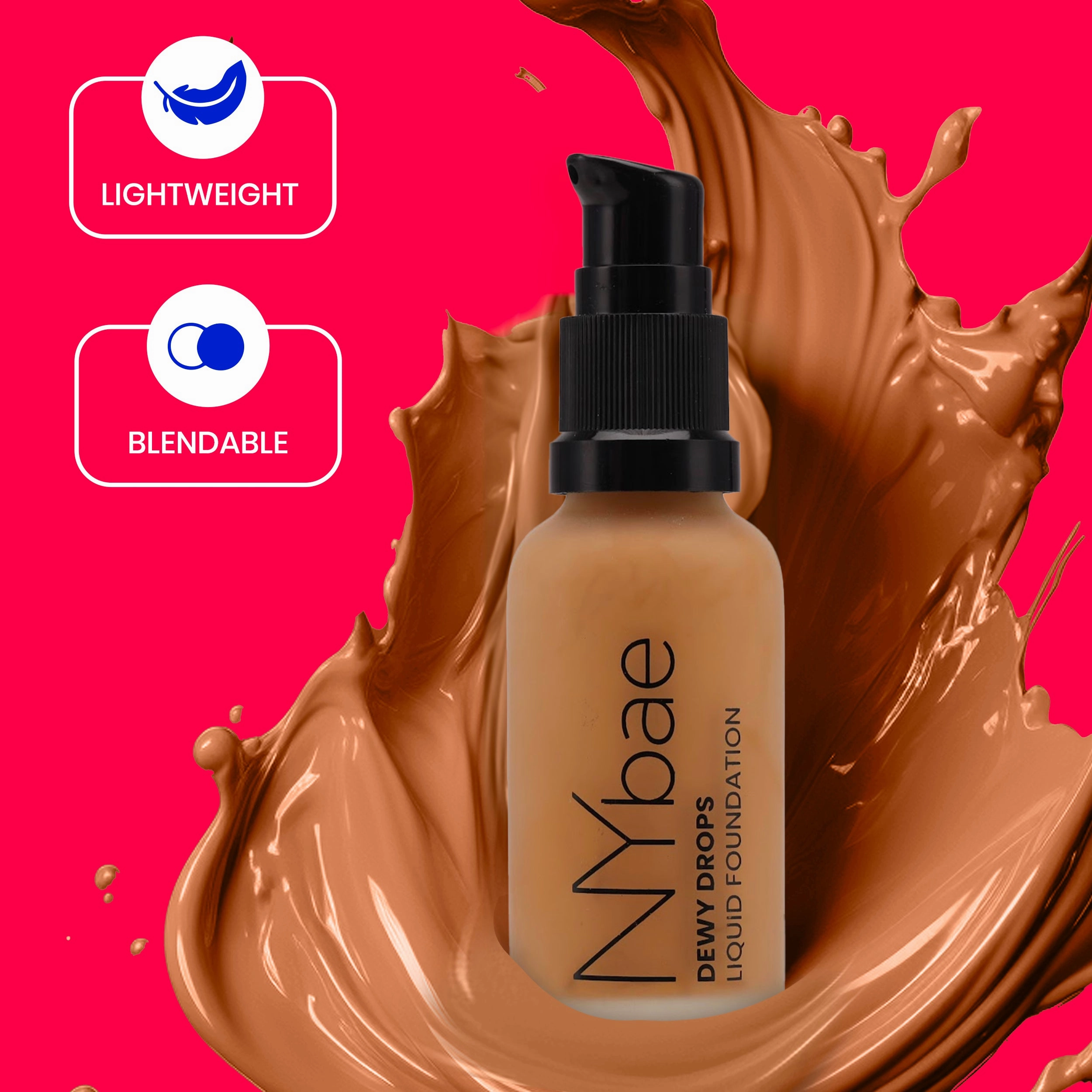 NY Bae Dewy Drops Foundation| Natural Finish | Everyday Glow |Lightweight Concealer | Moisturising - Mocha 06 (30 ml)