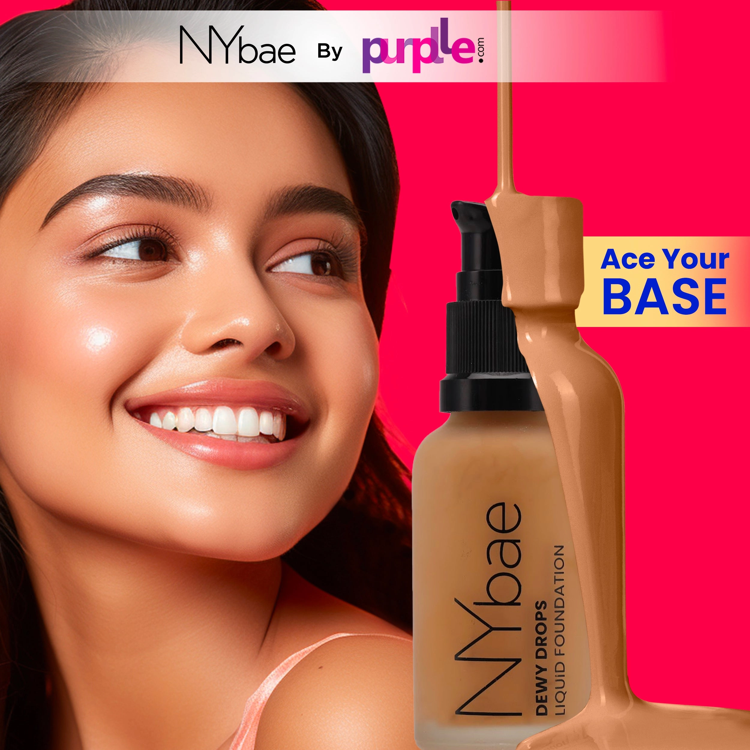NY Bae Dewy Drops Foundation| Natural Finish | Everyday Glow |Lightweight Concealer | Moisturising - Mocha 06 (30 ml)