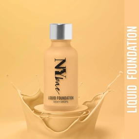 NY Bae Dewy Drops Liquid Foundation | Natural | Full Coverage | Smooth & Light | Easily Blendable | Fair Skin Tone | Cool Undertone - Flat White 1 (30 ml)