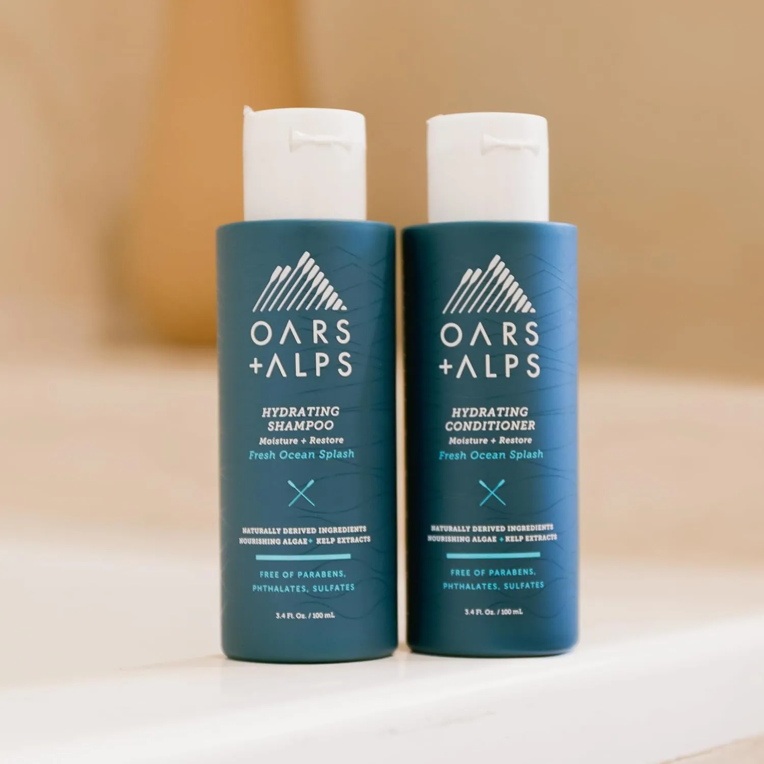 Oars   Alps Men's Sulfate Free Hair Shampoo and Conditioner Set, Infused with Kelp and Algae Extracts, Fresh Ocean Splash, Travel Size 3.4oz Each