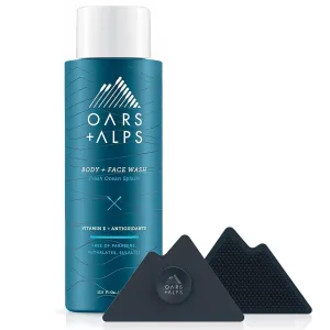 Oars   Alps Silicone Body Scrubber   Body and Face Wash Bundle, Non-Slip Handle Cleansing Brush for Exfoliation   Moisturizing Fresh Ocean Splash 13.5oz Face and Body Wash