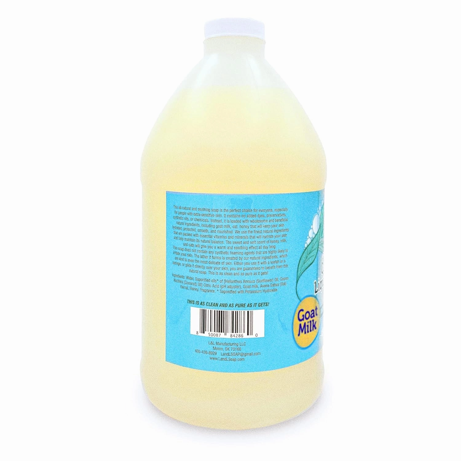 Oatmeal, Honey and Goat Milk Pure Castile Soap Liquid for Face, Hand & Body Wash- Non-GMO, Made in USA, All Skin Types, Dry & Sensitive Skin (Half Gallon)