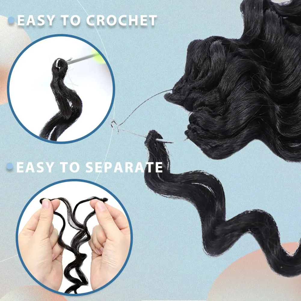 Ocean Wave Crochet Hair 8 Inch, 8 Packs Deep Wave Crochet Hair for Women, Short Curly Crochet Braids Pre Looped Beach Curl Hair Extensions (1B#)