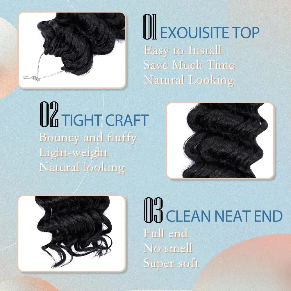 Ocean Wave Crochet Hair 8 Inch, 8 Packs Deep Wave Crochet Hair for Women, Short Curly Crochet Braids Pre Looped Beach Curl Hair Extensions (1B#)