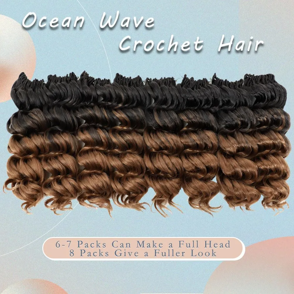 Ocean Wave Crochet Hair 8 Inch, 8 Packs Deep Wave Crochet Hair for Women, Short Curly Crochet Braids Pre Looped Beach Curl Hair Extensions (OT4/30#)
