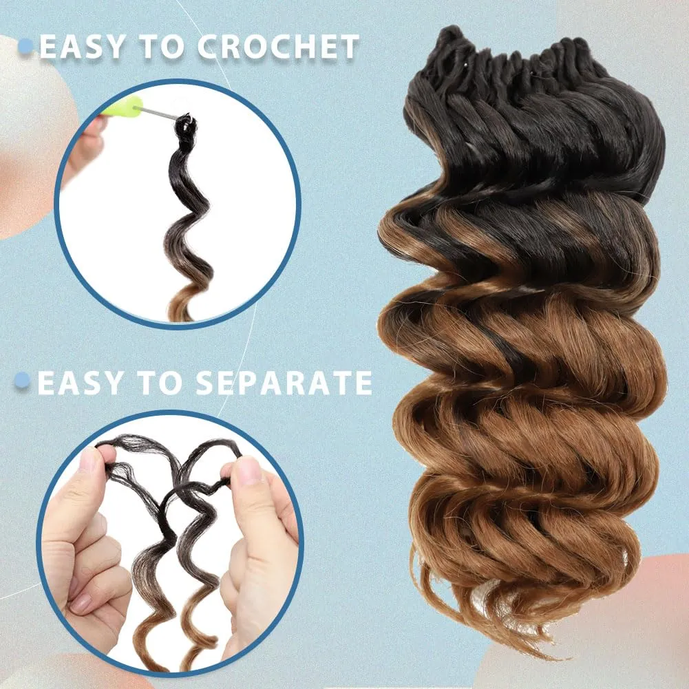 Ocean Wave Crochet Hair 8 Inch, 8 Packs Deep Wave Crochet Hair for Women, Short Curly Crochet Braids Pre Looped Beach Curl Hair Extensions (OT4/30#)