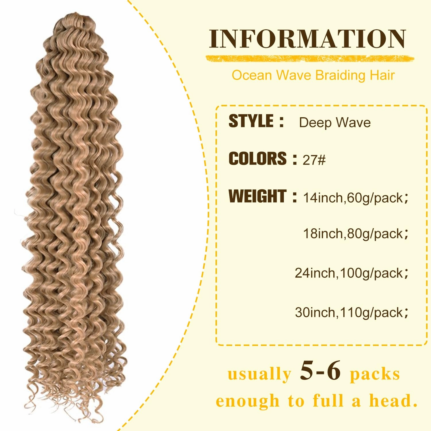 Ocean Wave Crochet Hair 18inch 4packs Deep Wave Crochet Hair Ocean Wave Braiding Hair Crochet Braids Synthetic Braids Wet and Wavy Braiding Hair For Black Women (#27, 18inch,4packs)