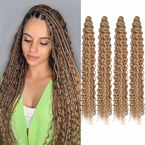 Ocean Wave Crochet Hair 18inch 4packs Deep Wave Crochet Hair Ocean Wave Braiding Hair Crochet Braids Synthetic Braids Wet and Wavy Braiding Hair For Black Women (#27, 18inch,4packs)