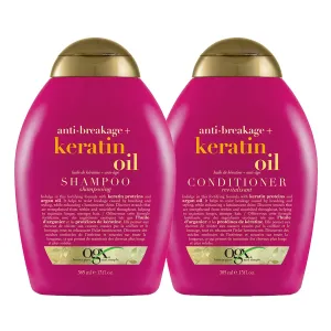 OGX Anti-Breakage   Keratin Oil Fortifying Anti-Frizz Conditioner and Shampoo for Damaged Hair and Split Ends